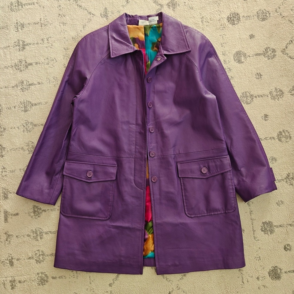 Vintage Purple Leather Jacket Utility Women's Medium Newport News Trench Coat - Picture 5 of 8